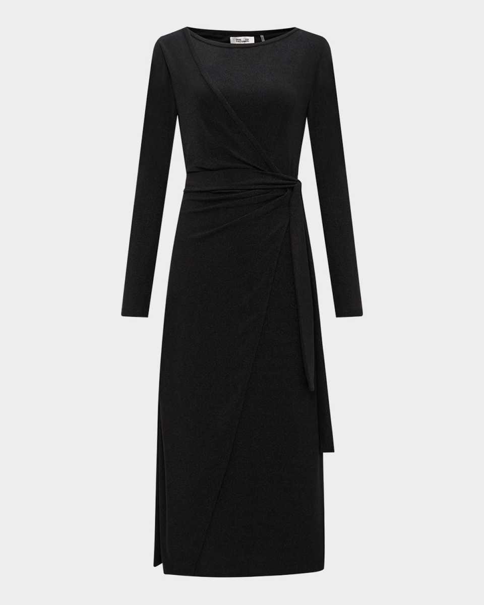 Simona Shimmer Wrap-Front Midi Dress
